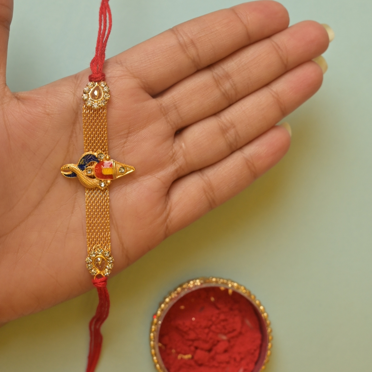 Shree Ganesh Premium Golden Rakhi - Image 3